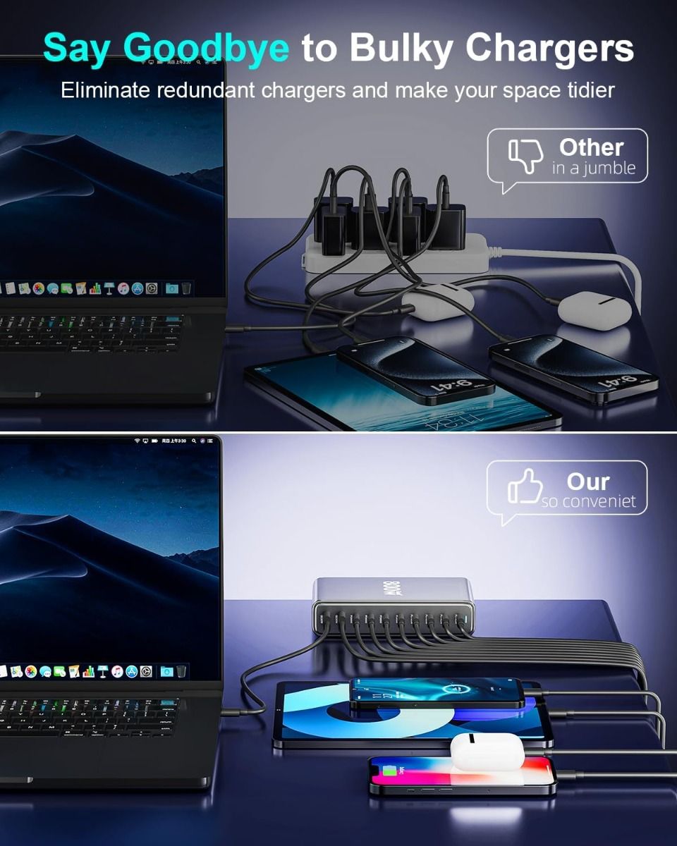 Ładowarka USB C 800W GaN III Pro 10 portów | Szybkie Ładowanie PD do MacBooka Pro, iPhone