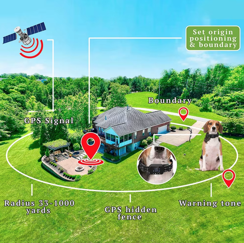 Bezprzewodowy GPS dla psa z zakresem 100-1000m regulowana siła ostrzegawcza wodoodporność przyjazne zwierzętom
