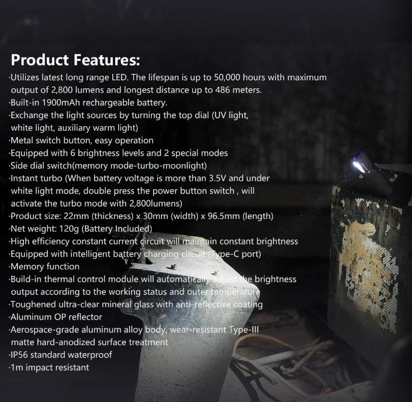 IMALENT GR36 Latarka EDC | 2800 lumenów, Ładowalna USB-C, Magnetyczna, Super Jasna LED z Klipsem