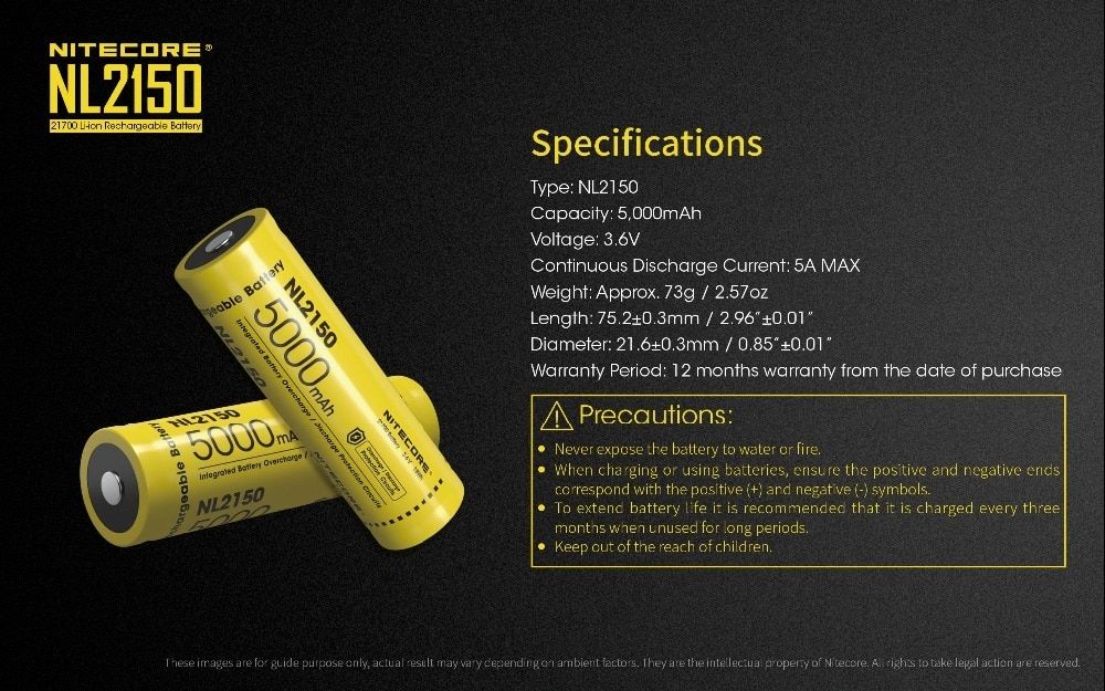 NITECORE NL2150 5000mAh 3.6V 21700 Akumulator do latarki o dużej mocy, drona i sprzętu outdoorowego