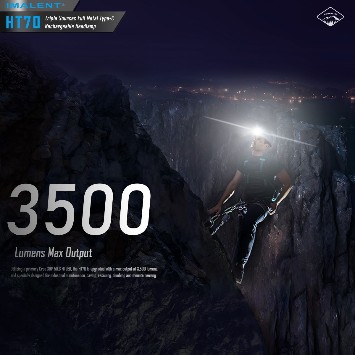 Latarka czołowa IMALENT HT70 3500 lumenów dioda LED XHP50.3 HI oświetlenie outdoorowe potrójne źródła światła