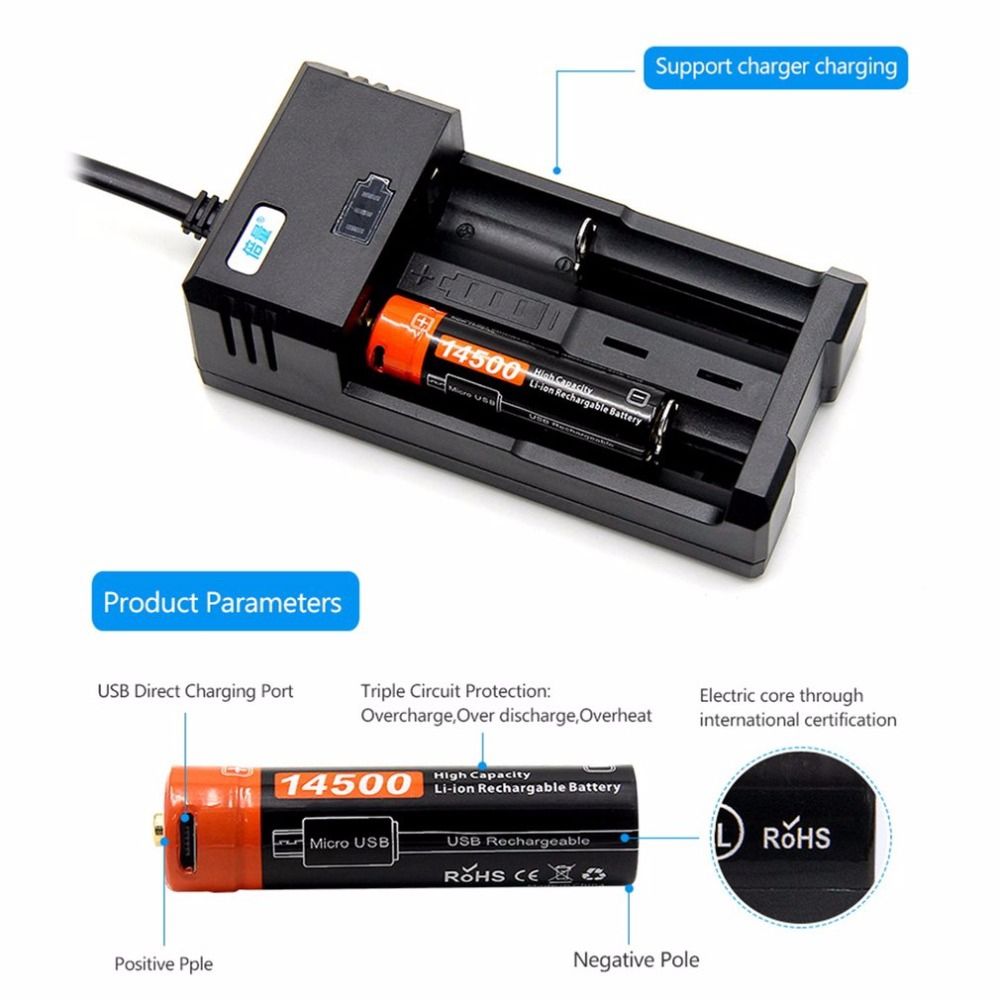 Doublepow 14500 750mAh akumulator ładowalny 3.7V Li-ion z Micro USB do urządzeń o wysokim poborze prądu i na kemping