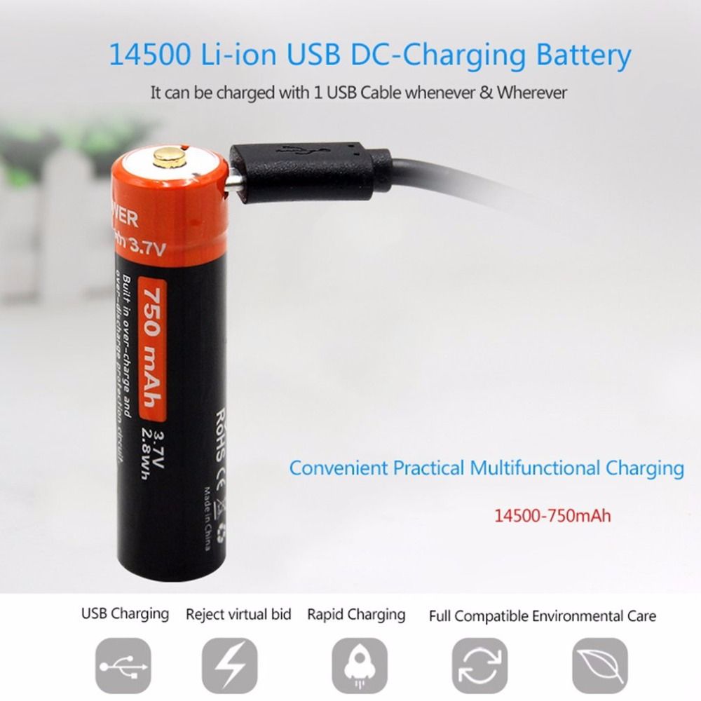 Doublepow 14500 750mAh akumulator ładowalny 3.7V Li-ion z Micro USB do urządzeń o wysokim poborze prądu i na kemping
