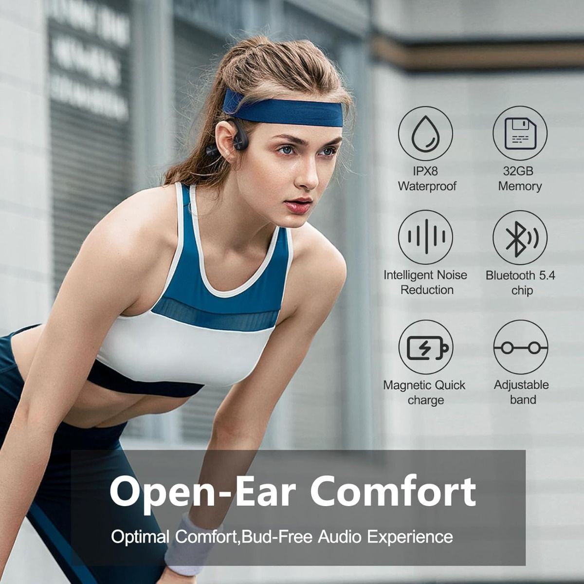 Swimming Bone Conduction Headphones, IPX8 Waterproof, Bluetooth 5.4, 32GB Memory