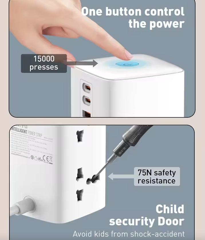 LDNIO Tower Cube Ładowarka 70W USB-C, Wielogniazdowa Listwa Zasilająca Ochrona Przepięciowa Uniw. Gniazda UK/US/EU