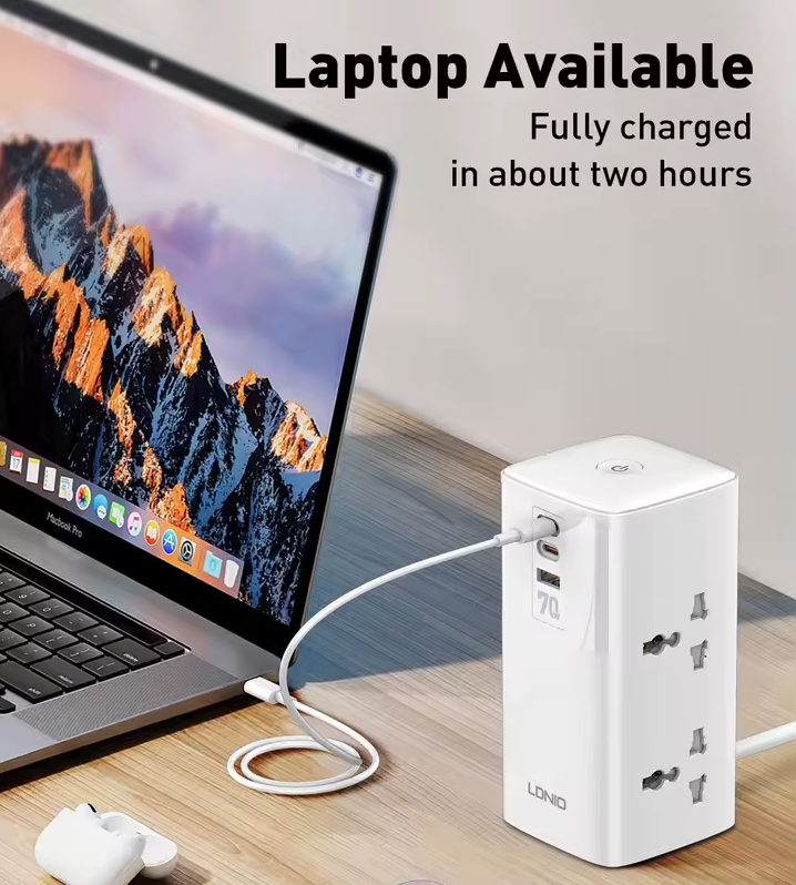 LDNIO Tower Cube Ładowarka 70W USB-C, Wielogniazdowa Listwa Zasilająca Ochrona Przepięciowa Uniw. Gniazda UK/US/EU