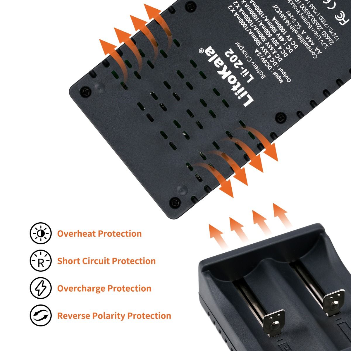 Ładowarka Liitokala Lii-202 3,7V z dwoma kanałami USB do akumulatorów 18650 26650 16340 21700 NiMH 14500