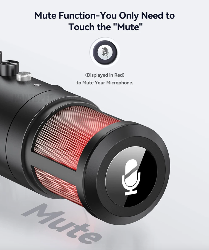 Mikrofon USB MU900PRO RGB do streamowania z dynamicznym oświetleniem RGB i kardioidalną charakterystyką kierunkową dla wysokiej jakości dźwięku.