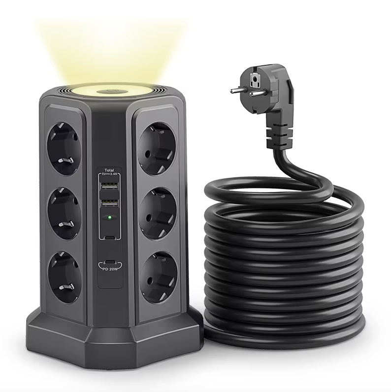 Listwa Zasilająca XT-G3211 4000W 16A z Ochroną Przeciwprzepięciową, Gniazda EU USB, Nocna Lampka, Multi-gniazdko, Przedłużacz do Domu/Biura