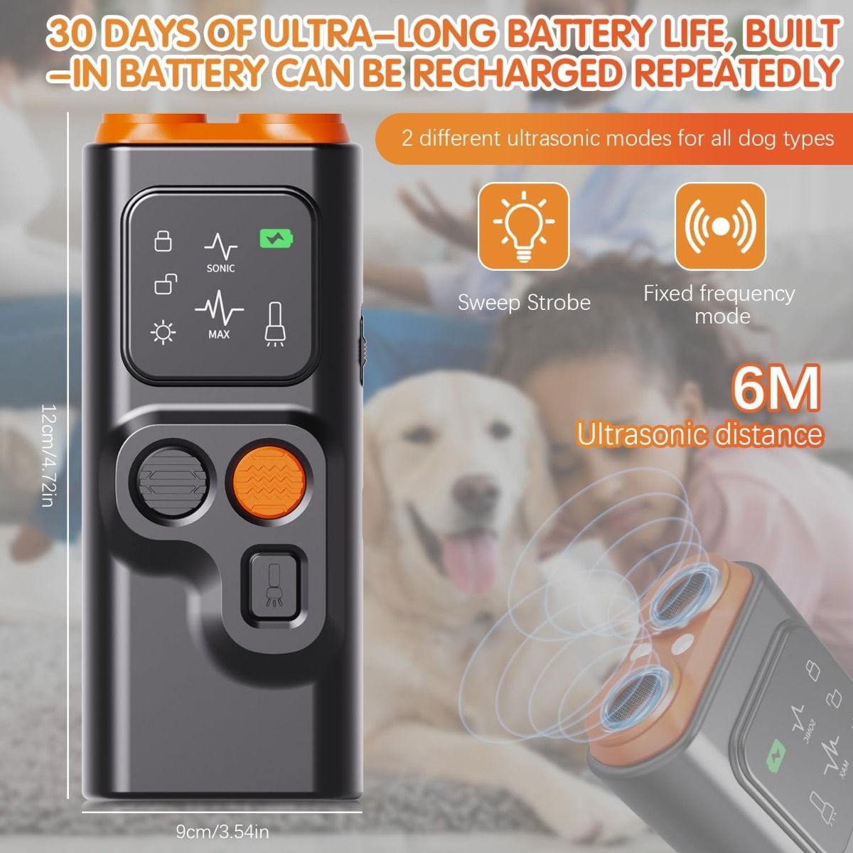 Bark Guard Ultradźwiękowy Odstraszacz Psów z HD i Latarką LED. Stop Szczekanie Psa! Bezpieczny.