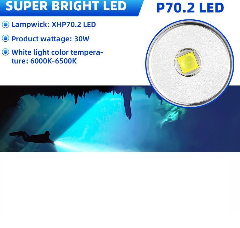 P70 Latarka Nurkowa 5000 Lumenów IPX8 - Super Jasna, Wodoodporna do 200m Głębin