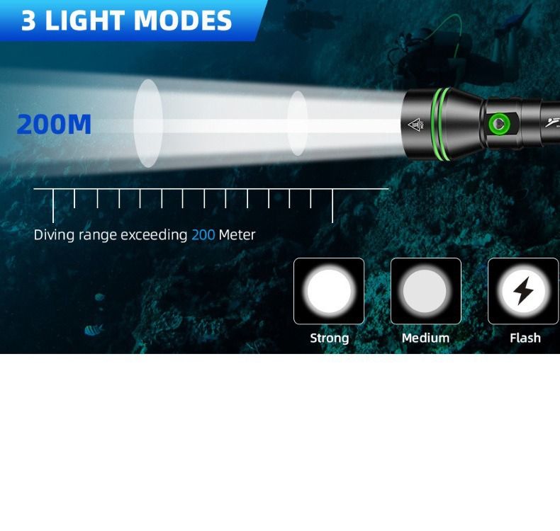 P70 Latarka Nurkowa 5000 Lumenów IPX8 - Super Jasna, Wodoodporna do 200m Głębin