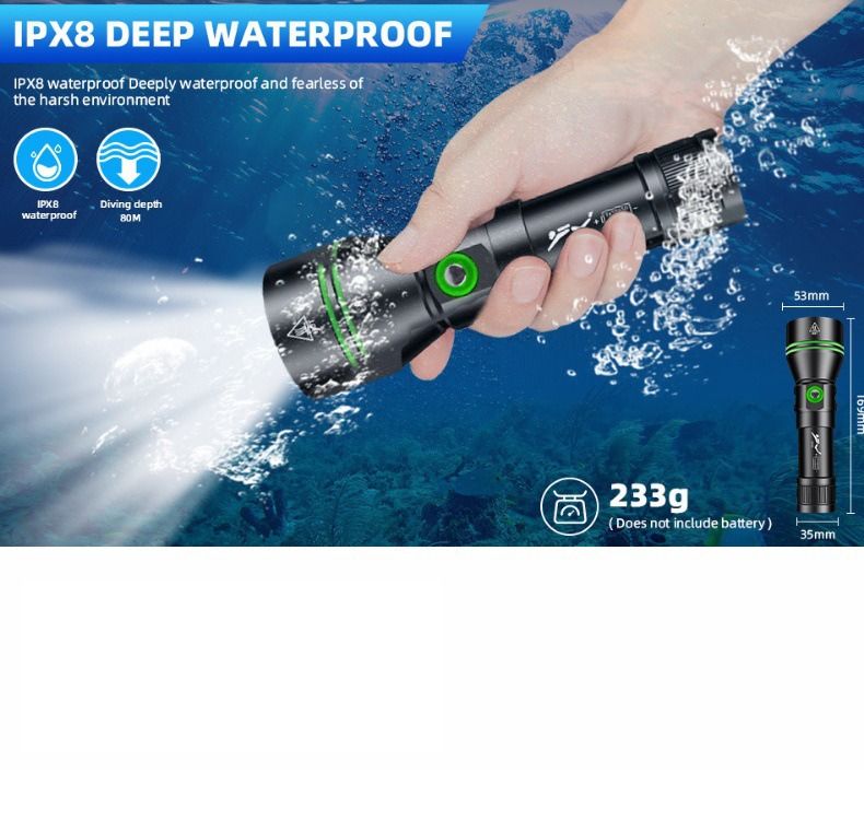 P70 Latarka Nurkowa 5000 Lumenów IPX8 - Super Jasna, Wodoodporna do 200m Głębin