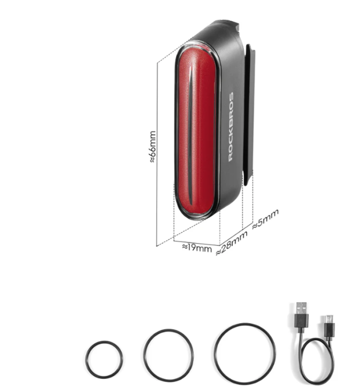 ROCKBROS Magnetyczna Lampka Rowerowa IPX6 Wodoodporna, Smart Sensor, 7 Trybów, Nocne Ostrzegawcze Światło Tylne LED