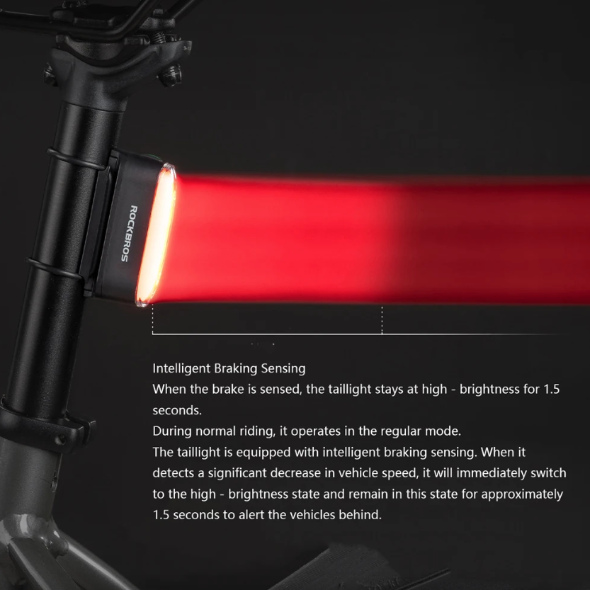 ROCKBROS Magnetyczna Lampka Rowerowa IPX6 Wodoodporna, Smart Sensor, 7 Trybów, Nocne Ostrzegawcze Światło Tylne LED