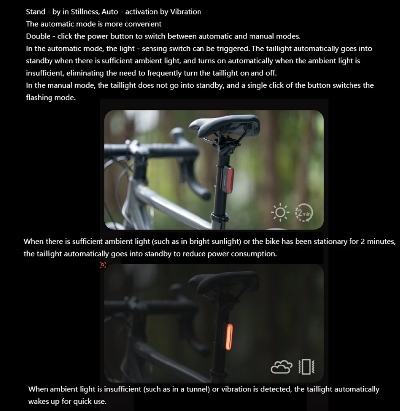 ROCKBROS Magnetyczna Lampka Rowerowa IPX6 Wodoodporna, Smart Sensor, 7 Trybów, Nocne Ostrzegawcze Światło Tylne LED