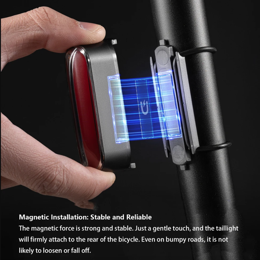 ROCKBROS Magnetyczna Lampka Rowerowa IPX6 Wodoodporna, Smart Sensor, 7 Trybów, Nocne Ostrzegawcze Światło Tylne LED
