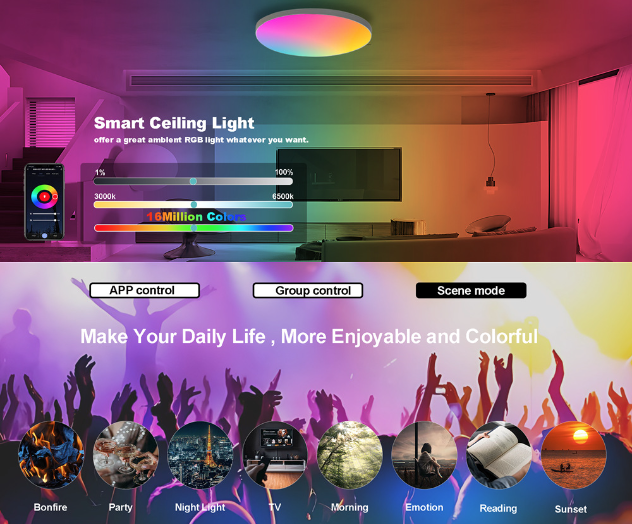 Inteligentna lampa sufitowa 24W Tuya Zigbee z RGBCW sterowanie głosowe Alexa idealna do salonu i nowoczesna dekoracja wnętrz