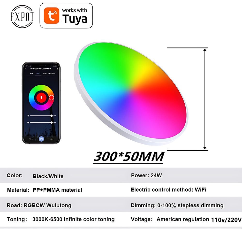 Inteligentna lampa sufitowa 24W Tuya Zigbee z RGBCW sterowanie głosowe Alexa idealna do salonu i nowoczesna dekoracja wnętrz