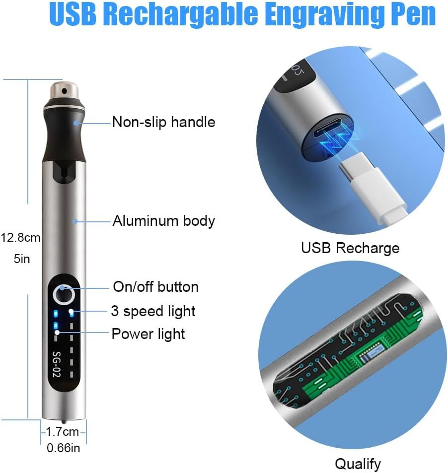 USB Ładowalne pióro do grawerowania z 35 końcówkami, Mini elektryczny grawer do wytrawiania, bezprzewodowe narzędzia obrotowe, model do grawerowania biżuterii, kamienia, metalu, plastiku, drewna, żywicy