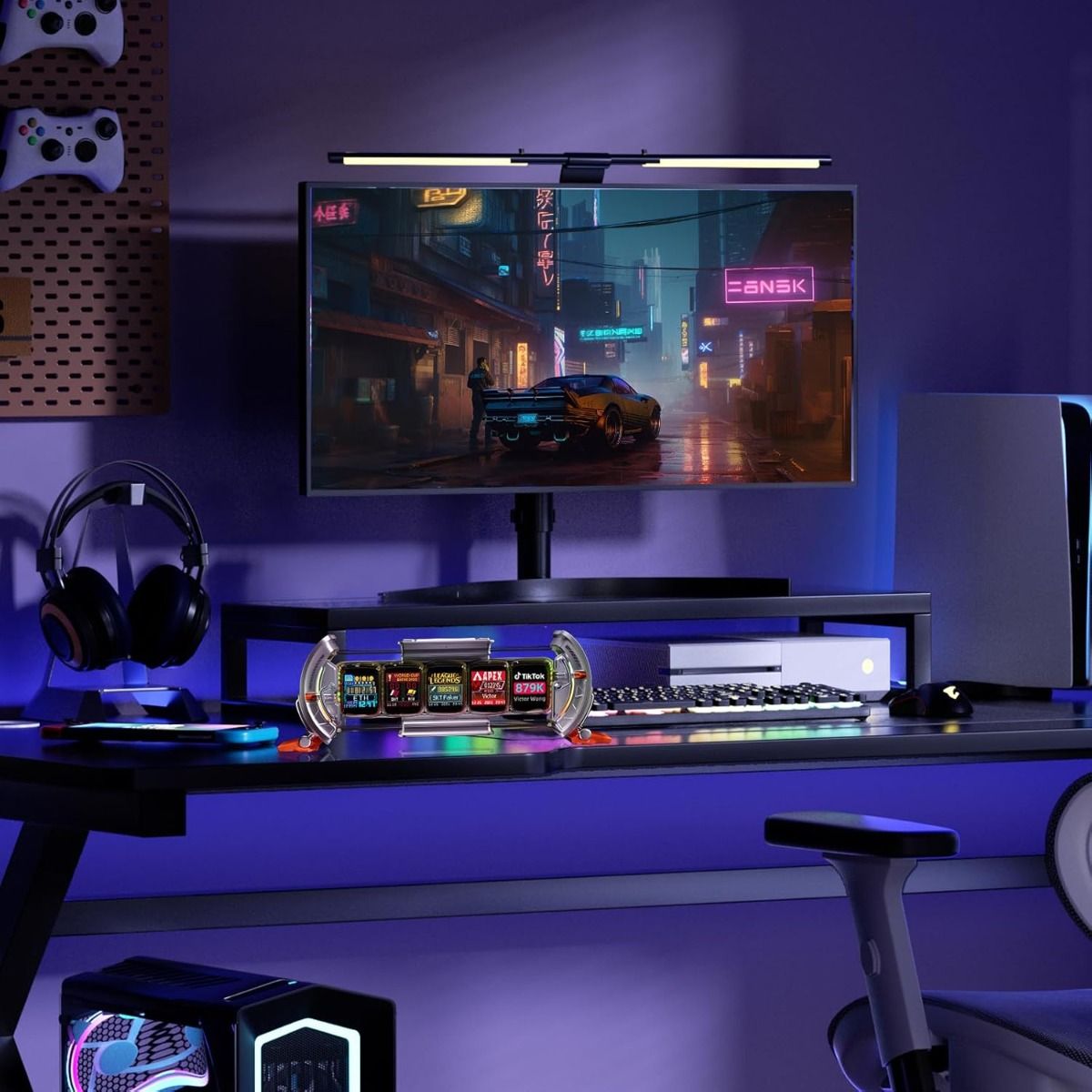 Divoom Times Gate - Cyfrowy budzik do zestawu gamingowego w stylu cyberpunk, inteligentna aplikacja, połączenie WiFi, wyświetlacz LED RGB, spersonalizowany pulpit finansowy i Bitcoin, Pixel Art do dekoracji pokoju gamingowego i biura
