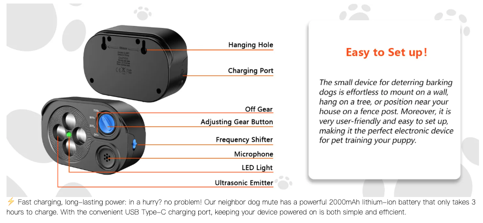 Ultrasoniczny Trener Psów: Urządzenie Zapobiegające Szczekaniu, Cichy Trening, Kontrola Hałasu – Anti Barking Device