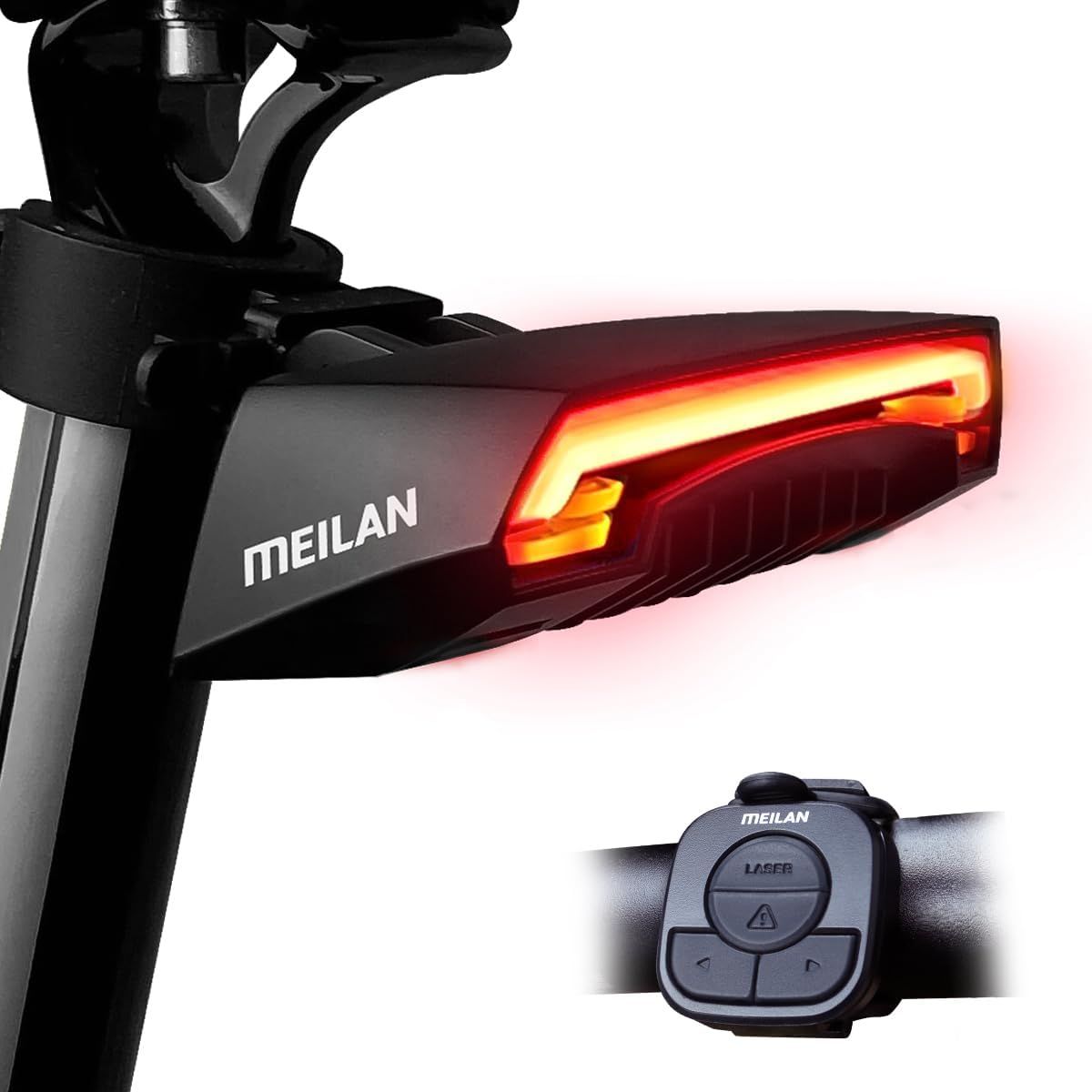 Meilan X5 Inteligentna lampka rowerowa: kierunkowskazy, stop, pilot. USB, bezpieczeństwo.