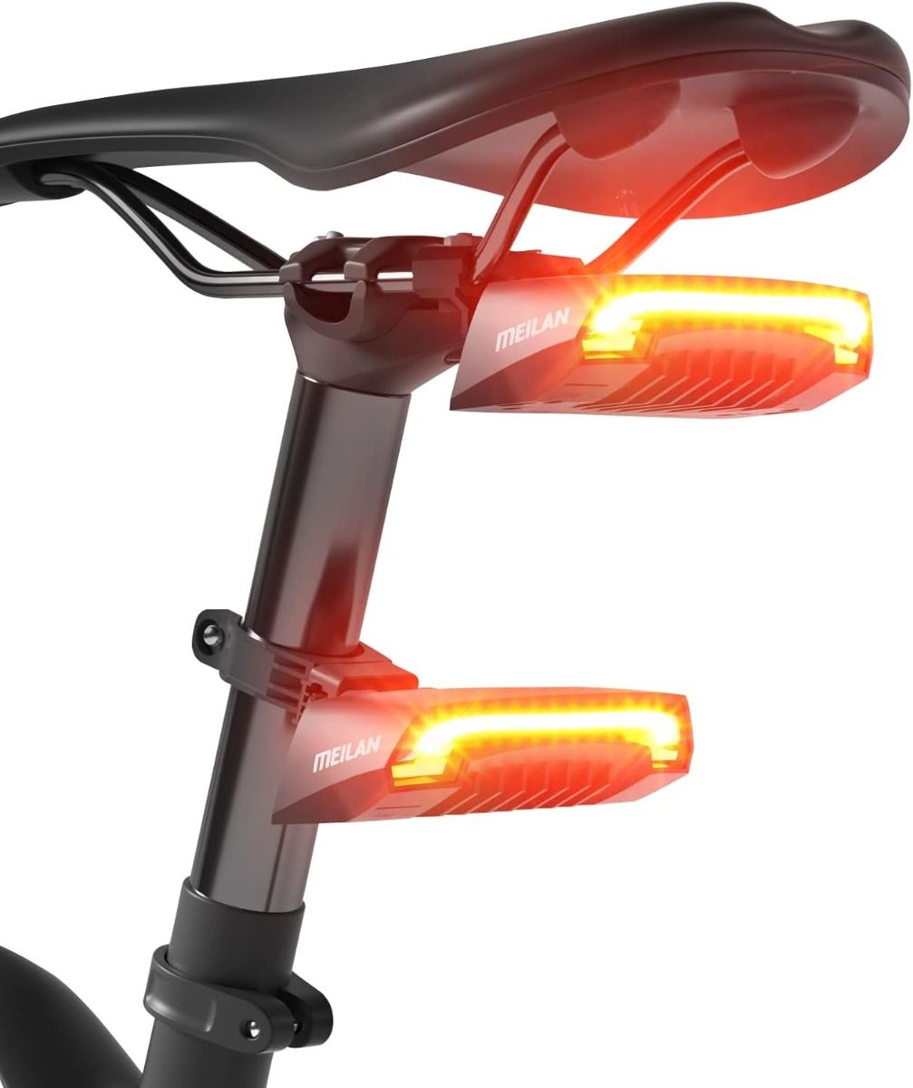 Meilan X5 Inteligentna lampka rowerowa: kierunkowskazy, stop, pilot. USB, bezpieczeństwo.